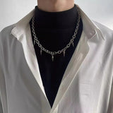 Stainless steel punk aesthetic stud choker necklace with rivet pendant, gothic jewelry for men and women, hip hop style.