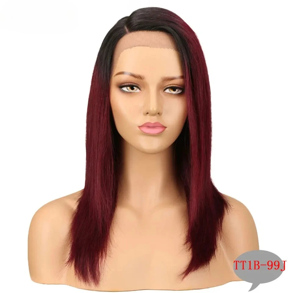 Human hair lace wig with straight side part, ombre color, for Black women, by HSF Marketplace, featuring a natural Remy human hair bob style