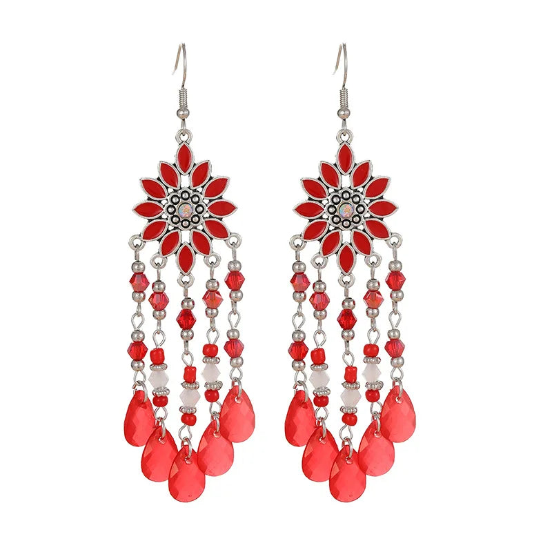 Bohemian water drop tassel earrings for women, vintage dangle jewelry by HSF Marketplace