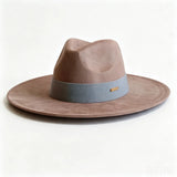 Women's wide brim suede fedora hat by HSF Marketplace, classic autumn and winter felt style