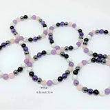 Stress Relief Bracelet: Amethyst, Black Tourmaline, Clear Quartz, Hematite, Lepidolite, Rose Quartz and White 8mm Round Crystal