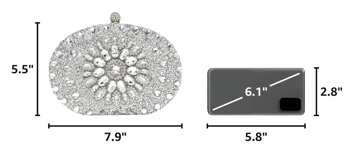 Sparkly women's rhinestone clutch purse from HSF Marketplace, elegant evening handbag with luxury design and sparkling embellishments.