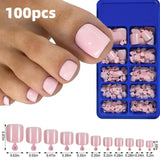 HSF Marketplace pink French tip press-on toenails, square short glossy false toe nails set, 120-piece box