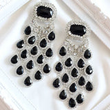 Bridal black crystal tassel earrings by HSF Marketplace, elegant dangling jewelry for women