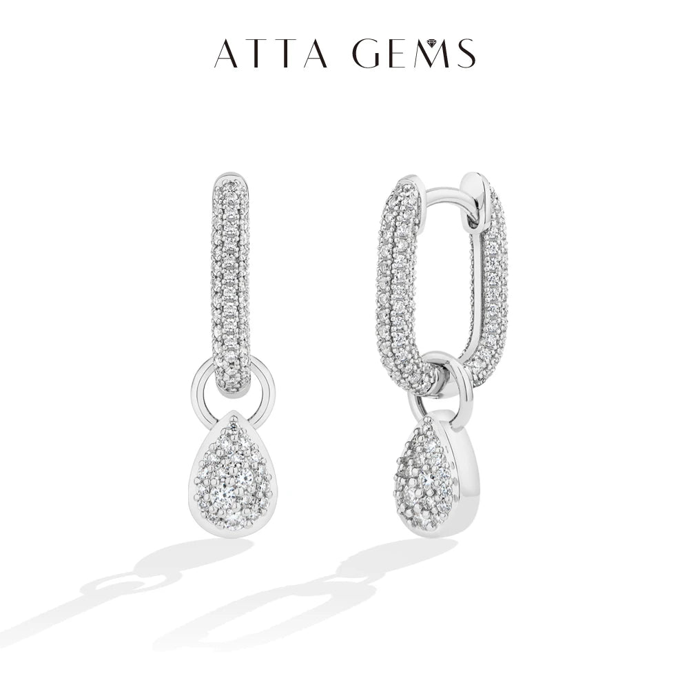 2026 ATTAGEMS full synthetic moissanite water drop pendant hoop earrings for women