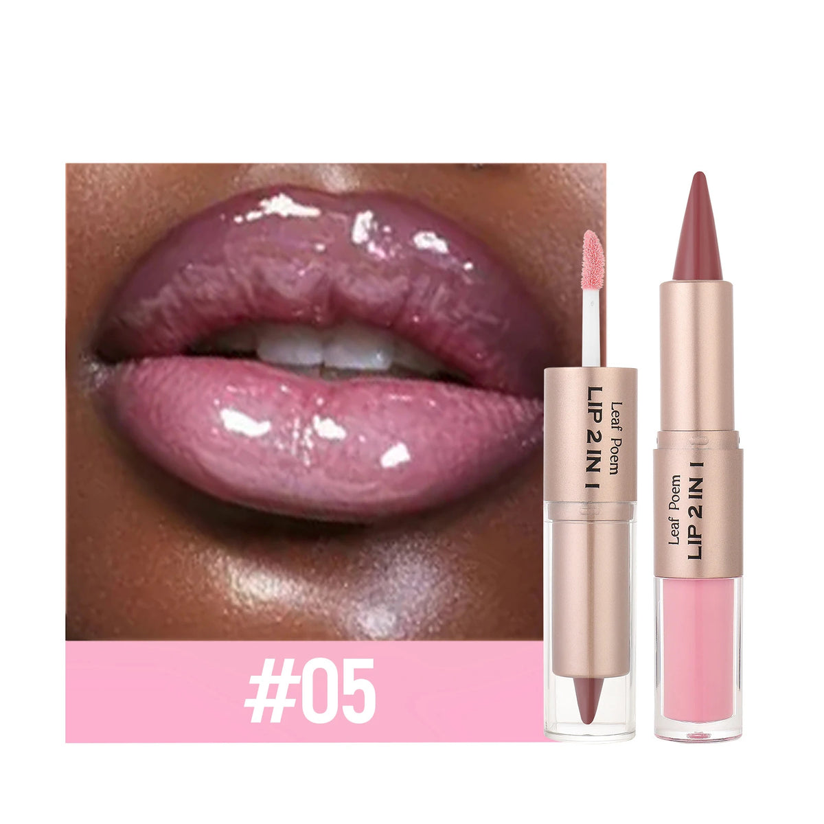 Black and brown tapered lip liner and contour pencil with double head mirror, plumping lip glaze, and red lip gloss for sexy lips makeup.