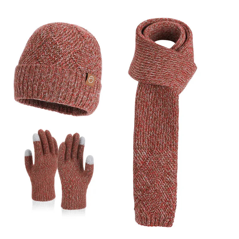 Winter knitted hat, scarf, and gloves set by HSF Marketplace for cold weather protection