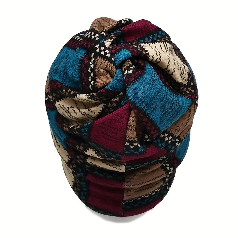 Women's vintage printed beanie for autumn and winter, cozy stylish knit hat from HSF Marketplace