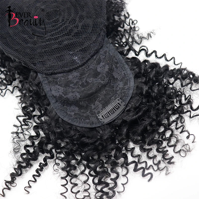 Ponytail Human Hair Mongolian Afro Kinky Curly Drawstring Ponytails With Bangs Clip In Extensions For Women Ever Beauty Remy