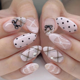 HSF Marketplace pink almond press-on false nails with bowknots, love hearts, and pearl design, 24-piece set