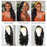 40-inch body wave Remy human hair headband wig, 200% density, natural fluffy waves in a full machine-made style