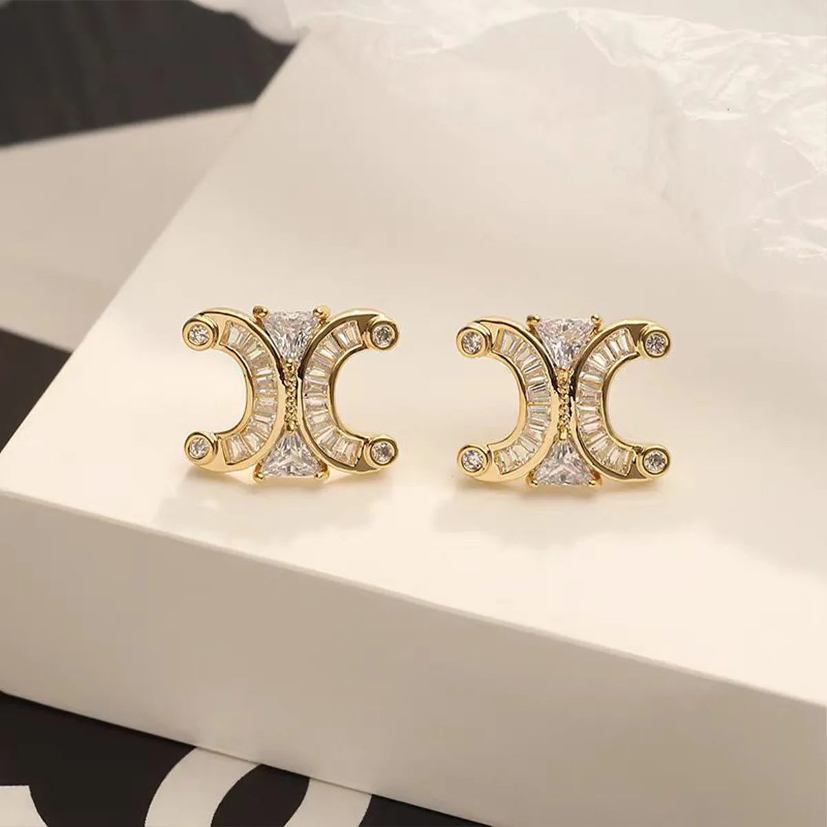 14K gold-plated zircon C-shaped letter stud earrings by HSF Marketplace