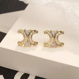 14K gold-plated zircon C-shaped letter stud earrings by HSF Marketplace
