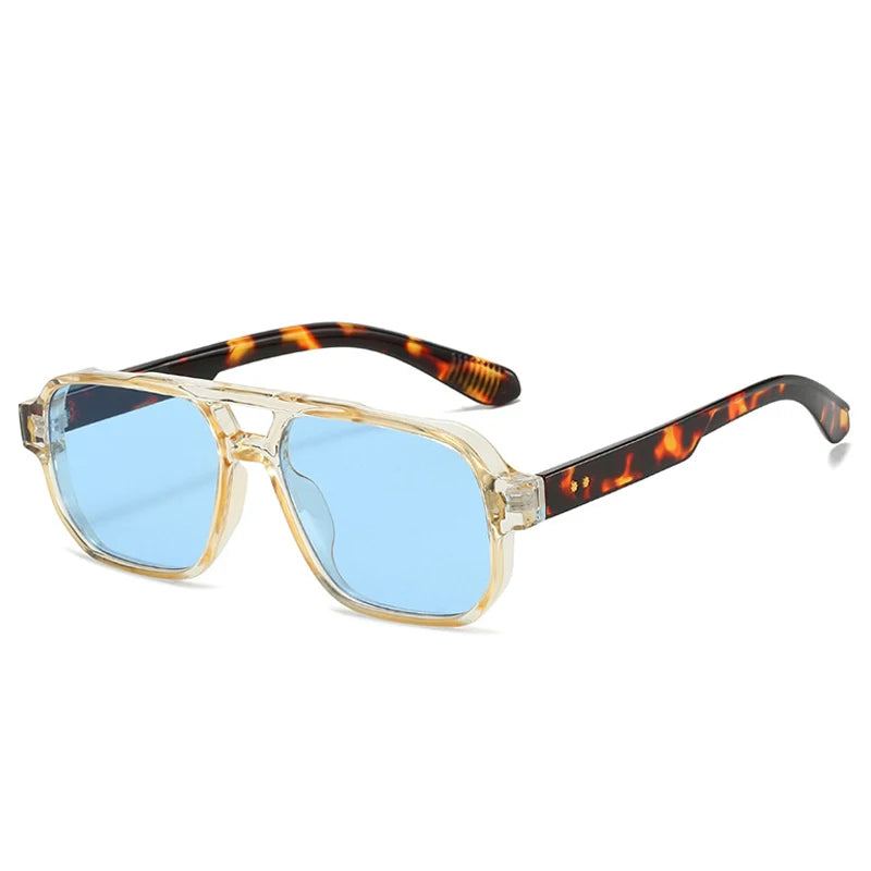 Vintage HSF Marketplace men's square sunglasses with clear ocean lenses, rivet accents, UV400 protection, and stylish design for women.
