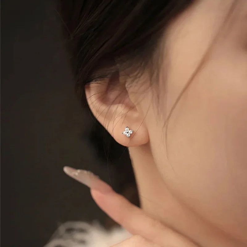 3/4/5MM 925 Sterling Silver 5A Zircon Simple Star Tiny Stud Earrings for Women Fine Jewelry Minimalist Ear Hole Care Accessories