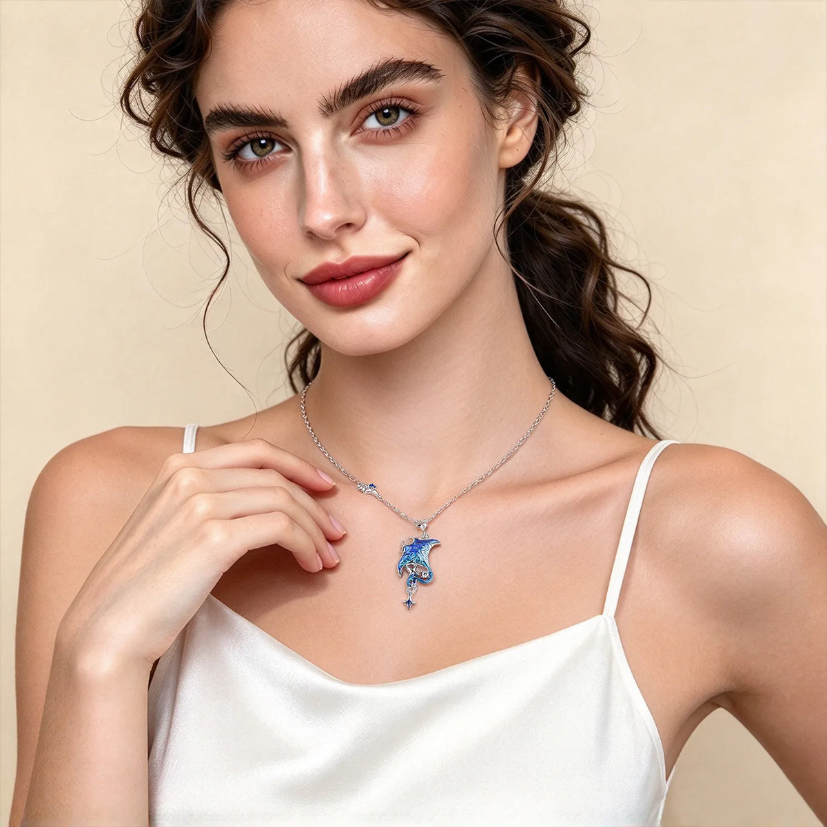 Sterling silver batfish ocean animal pendant necklace for women, featuring detailed fine jewelry design by HSF Marketplace.