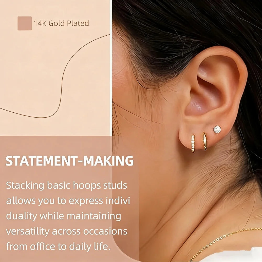 S925 sterling silver stacked mini cubic zirconia earrings set by HSF Marketplace