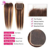 Brazilian P4/27 Highlight Bundles With Closure 4x4 Transparent Lace Closure With Straight Bundles 3/4 Human Hair