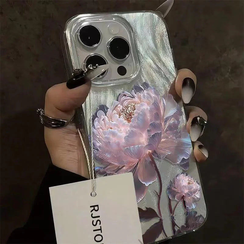 Pink peony lotus print phone case for iPhone models by HSF Marketplace