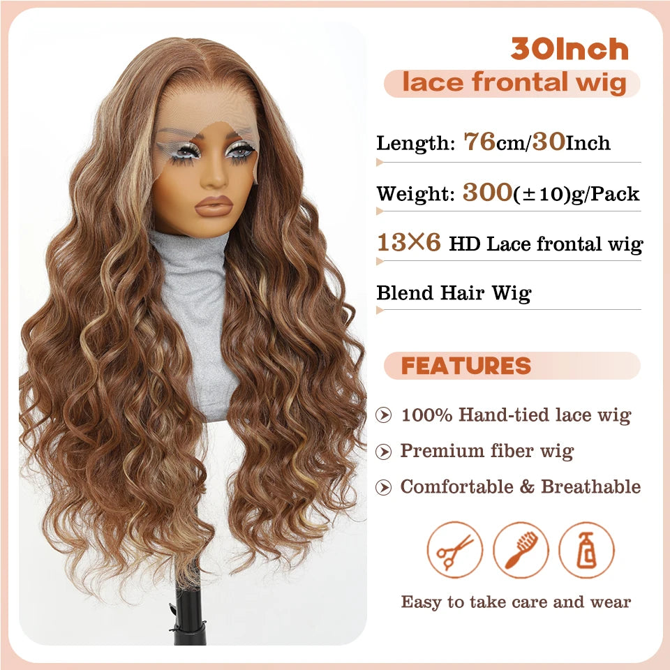 30 Inch Synthetic And Blend Lace Wigs For Women Body Wave Women Wigs 13x6 HD Lace Frontal Wigs With Baby Hair For African Female