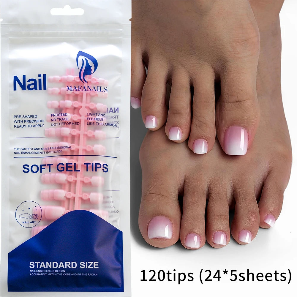 HSF Marketplace pink French tip press-on toenails, square shape, short glossy false toe nail set 120 pieces