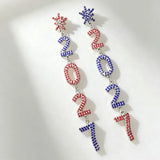 Red white blue rhinestone snowflake dangle earrings for women by HSF Marketplace