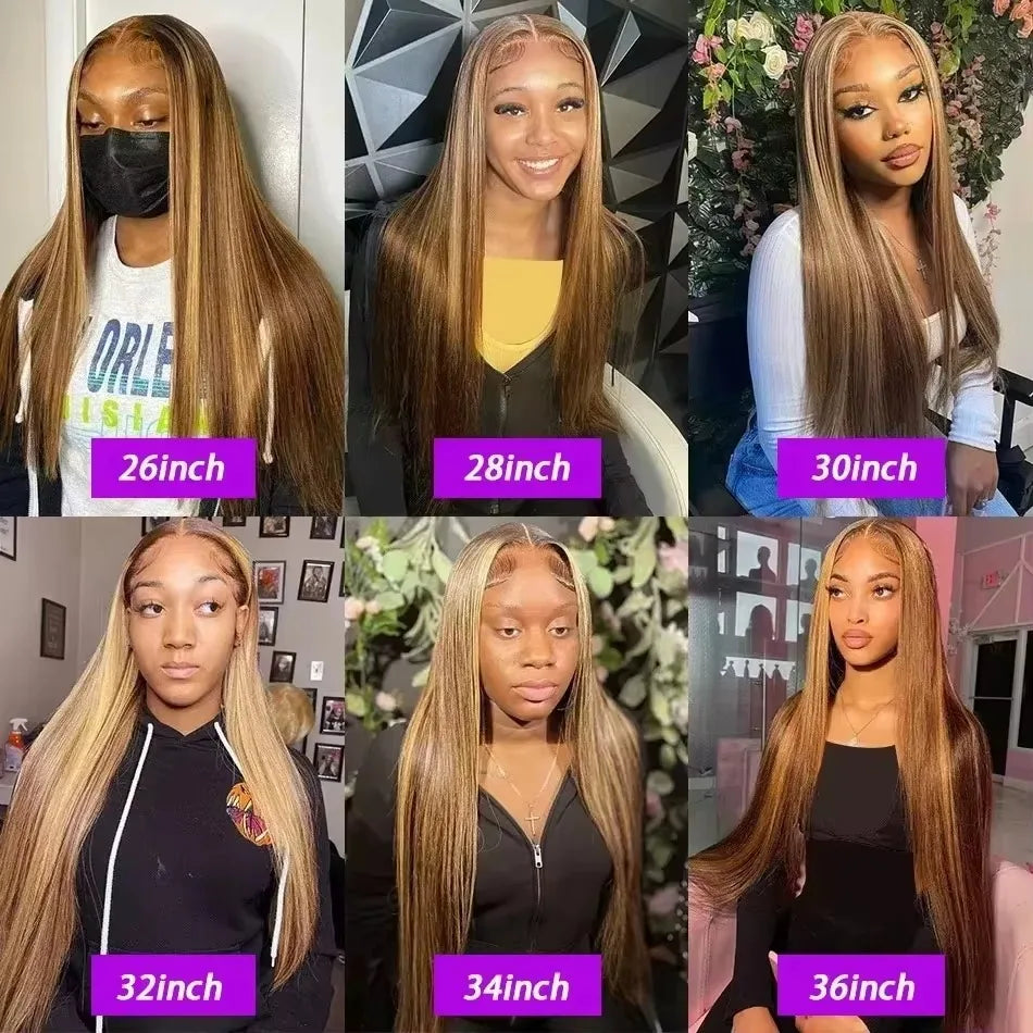40 Inch Bone Straight 4/27 13x4 Highlight Straight Lace Front Wigs Human Hair 5*5 Pre-cut  Closure Straight Glueless Wig With Baby Hair 200 Density  For Women