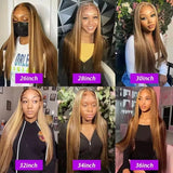 40 Inch Bone Straight 4/27 13x4 Highlight Straight Lace Front Wigs Human Hair 5*5 Pre-cut  Closure Straight Glueless Wig With Baby Hair 200 Density  For Women