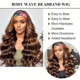 4/27 highlight body wave headband wig, 200% density Brazilian human hair wig for Black women