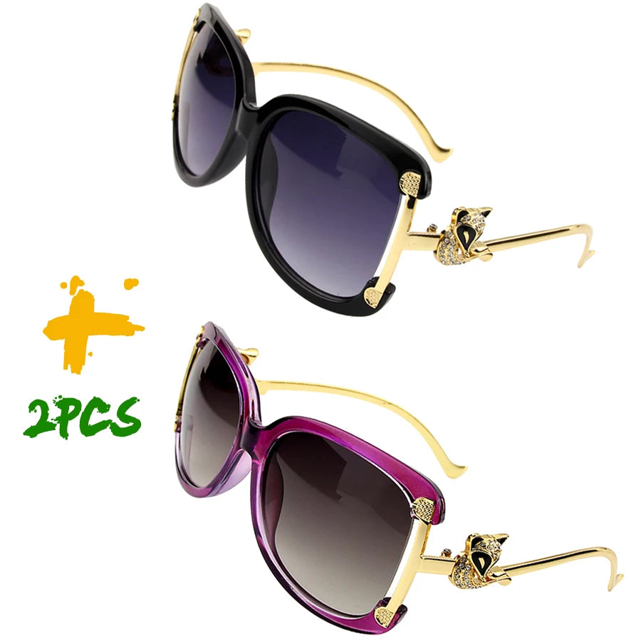 Oval retro women's sunglasses with gold fox design by HSF Marketplace