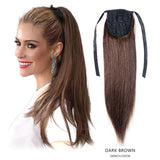 20-inch 100% human hair wrap-around strap ponytail extension, long straight natural soft hairpiece for women