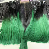 Two 6-inch lace closures and 8-10 inch colored Vietnamese human hair bundles with double drawn ombre Remy hair by HSF Marketplace