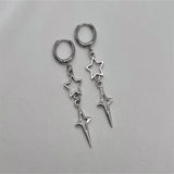 Classic star earrings, dangly chunky grunge jewelry with a hypoallergenic Y2K goth fairy punk aesthetic