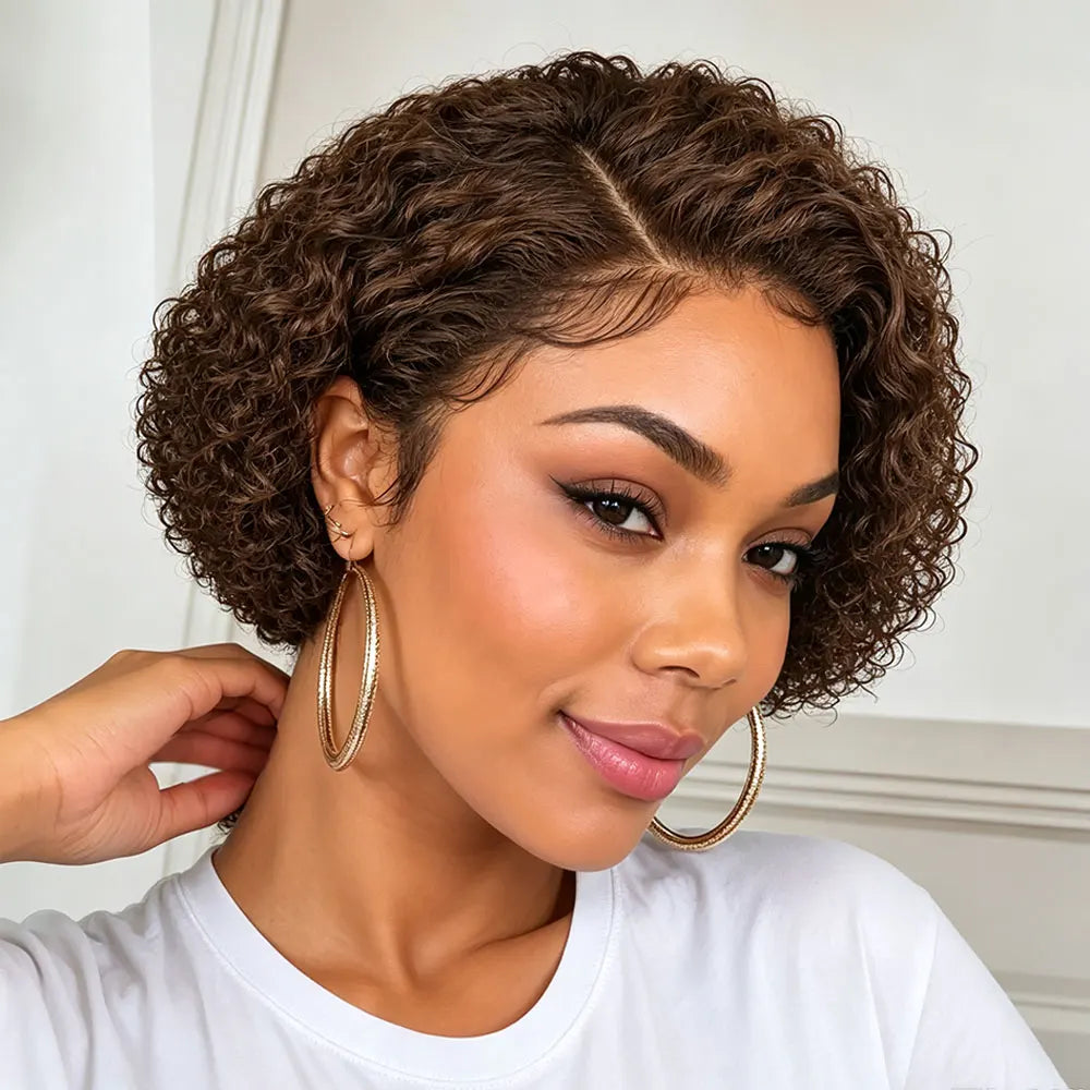 Brown curly wave lace front wig for women, short Remy human hair by HSF Marketplace