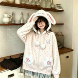 Kawaii rabbit ear plush zip-up hoodie for women in a cozy design by HSF Marketplace