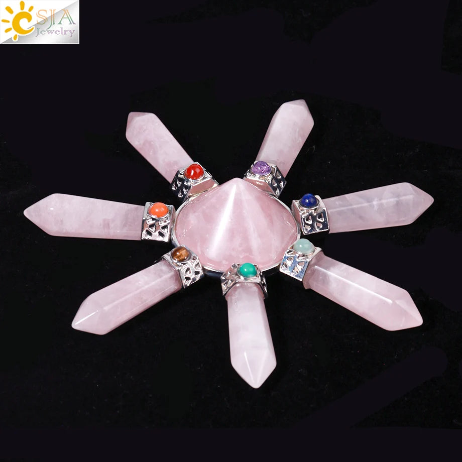 CSJA 7 Chakra Pyramid Decoration Healing Point Hexagonal Crystal Pillar Natural Stone Reiki Energy Meditation Jewelry Women G302
