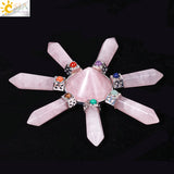 CSJA 7 Chakra Pyramid Decoration Healing Point Hexagonal Crystal Pillar Natural Stone Reiki Energy Meditation Jewelry Women G302