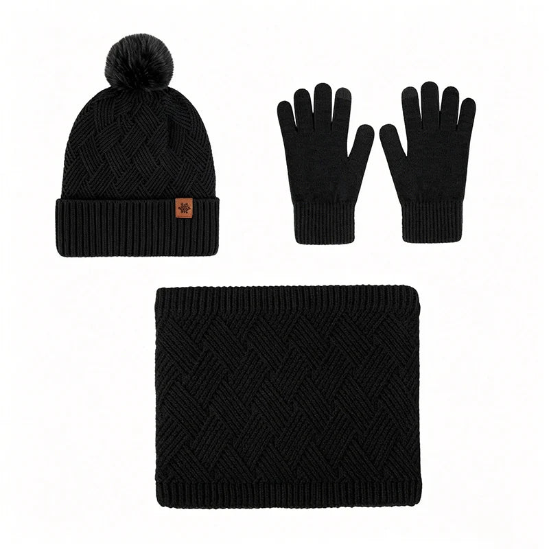 HSF Marketplace women’s warm woolen hat, scarf, and gloves winter set in a coordinated design