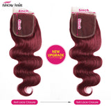99J Burgundy Body Wave Human Hair Extensions with 4x4 Lace Closure And 5x5 Lace Closure Remy Hair Bundles for Women
