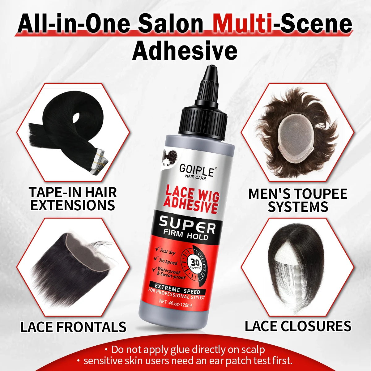 GOIPLE Lace Wig Adhesive, 30s Quick-Drying Super Firm Hold Glue, Twin Bottle Set with Two 120 ml Bottles for Lace Wigs, Closures and Toupees