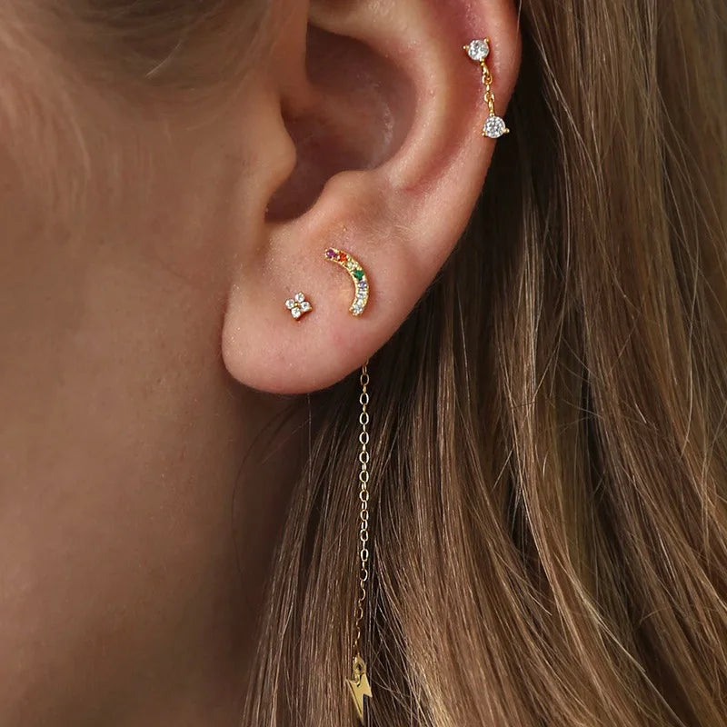 3/4/5MM 925 Sterling Silver 5A Zircon Simple Star Tiny Stud Earrings for Women Fine Jewelry Minimalist Ear Hole Care Accessories