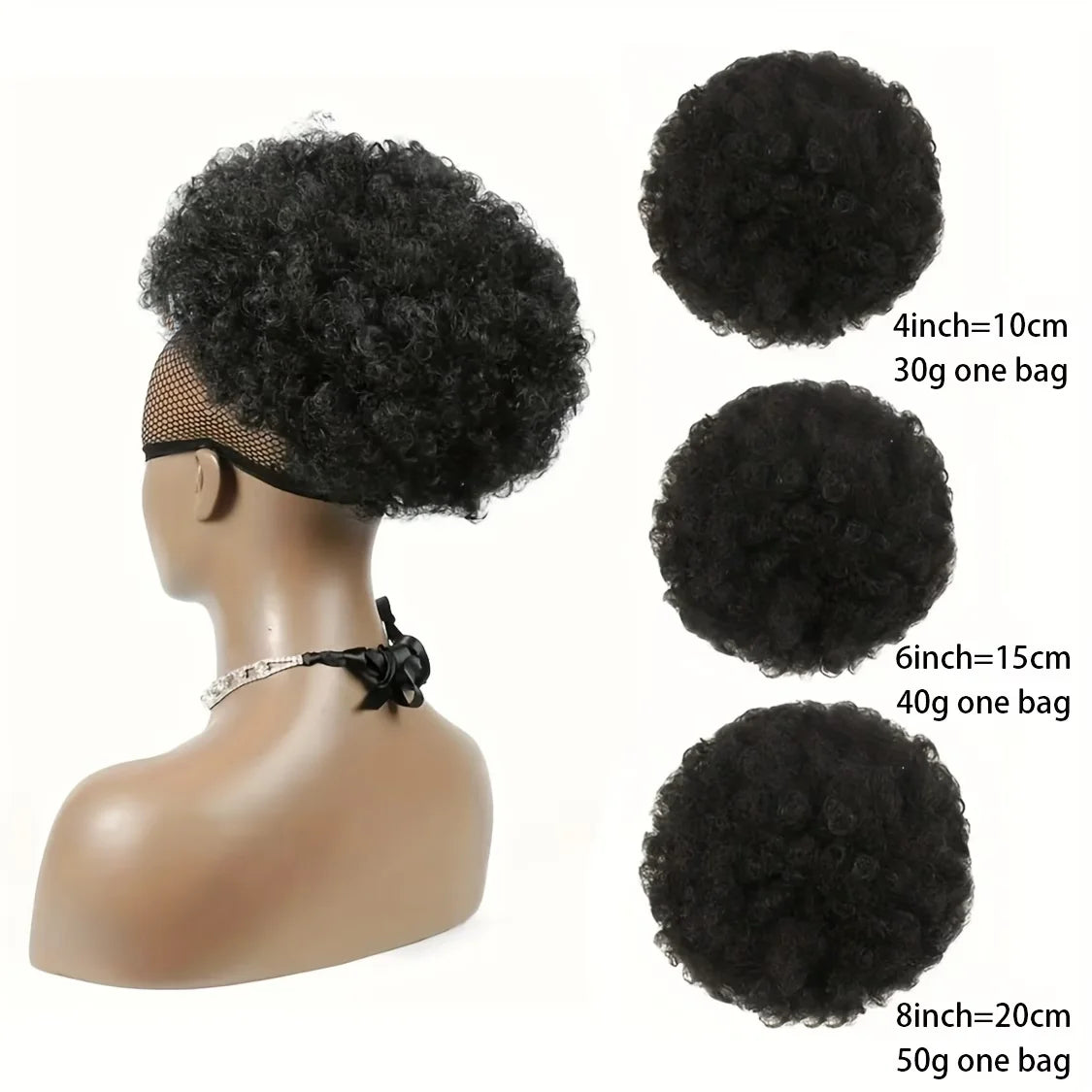 Kinky curly Brazilian human hair drawstring ponytail bun with clip-in extensions, soft texture