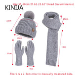 Women's wool knit neck scarf, gloves and cap set in winter-ready design