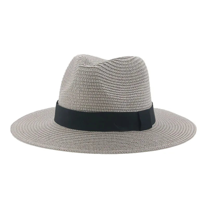 Black ribbon Panama straw hat for women, spring and summer sun protection