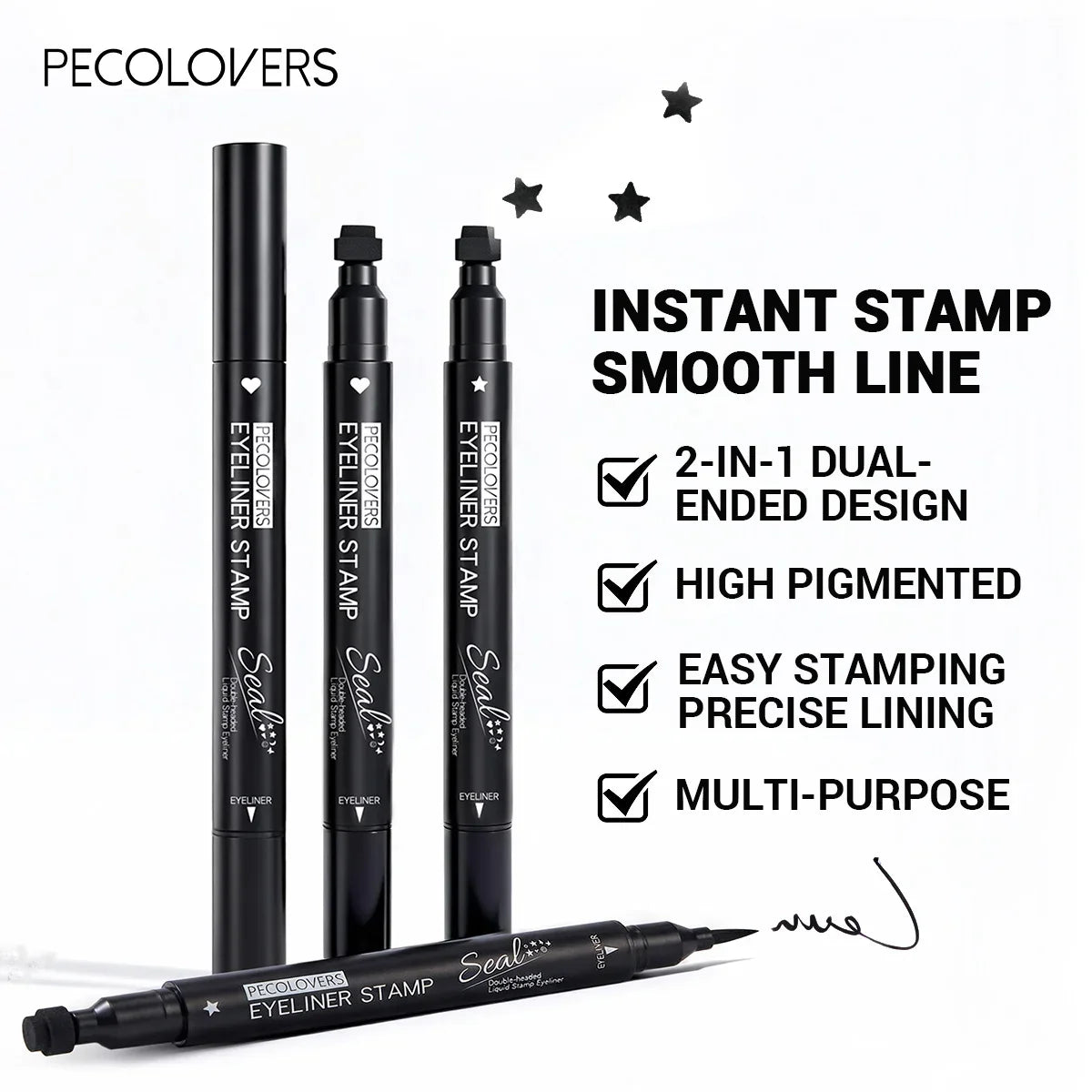HSF Marketplace 7-piece waterproof liquid eyeliner set with moon, star, and heart shaped stamps for precise makeup applications