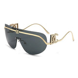 Luxury oversized women's shield sunglasses by HSF Marketplace with rimless design, trendy UV400 sun shades, and modern fashion style.