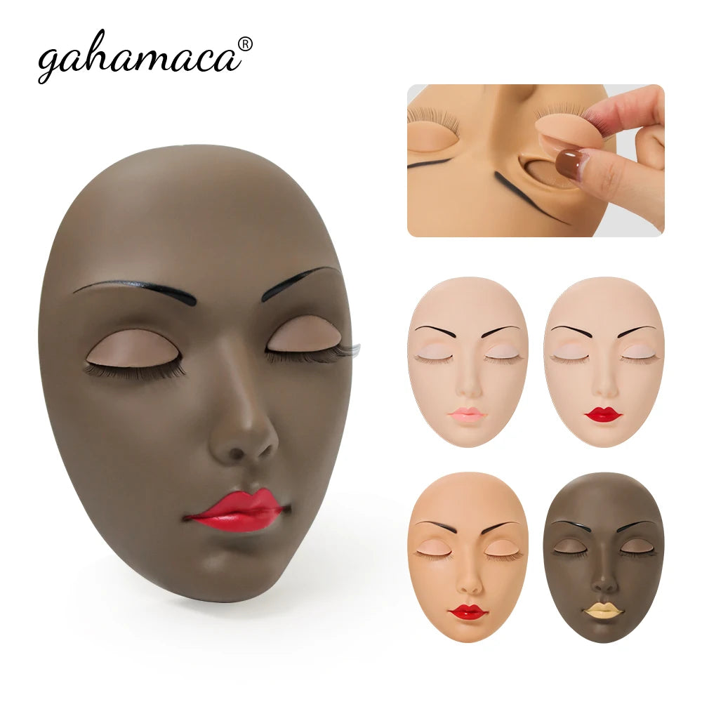 HSF Marketplace GAHAMACA false eyelash extension training head with removable eyelids and realistic lash model for practice.