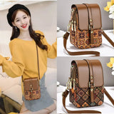 Bohemian printed PU leather phone bag with ethnic design, versatile crossbody style, single shoulder strap for ladies.