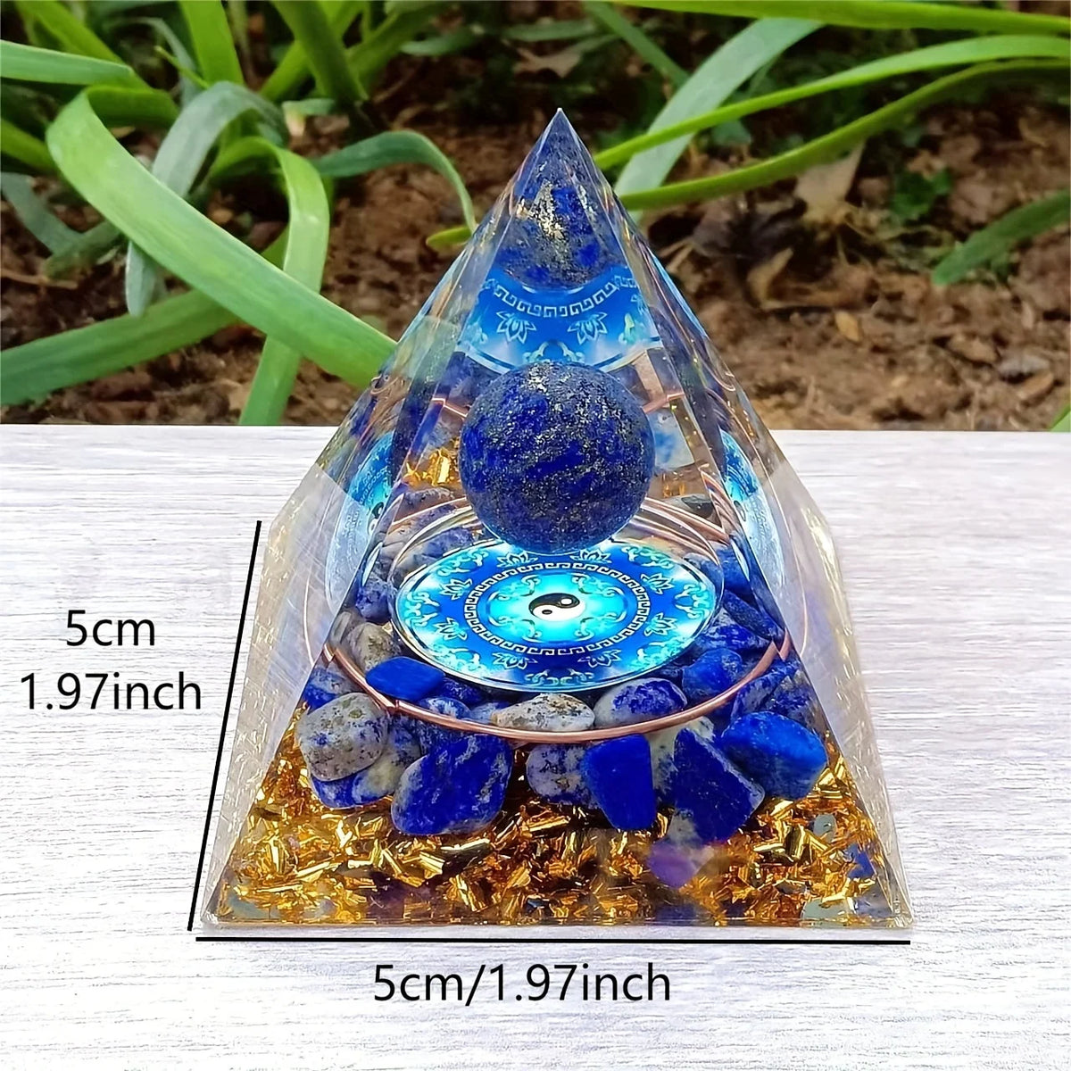 1Pc Orgone Pyramid, Natural Lapis Lazuli Sphere, Energy Orgone Pyramid Stone Decoration, Tai Chi Diagram, Bedside Decoration