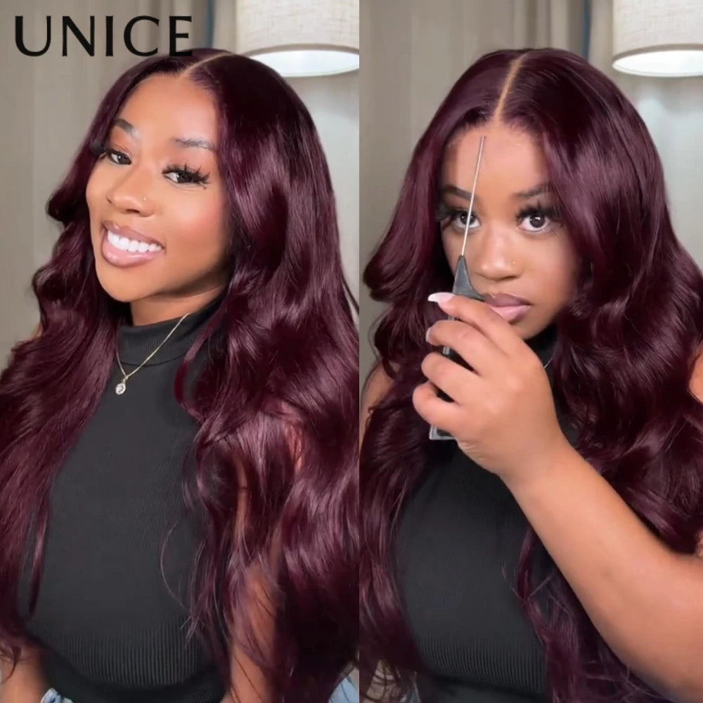 Black cherry loose wave human hair wig with bangs from HSF Marketplace